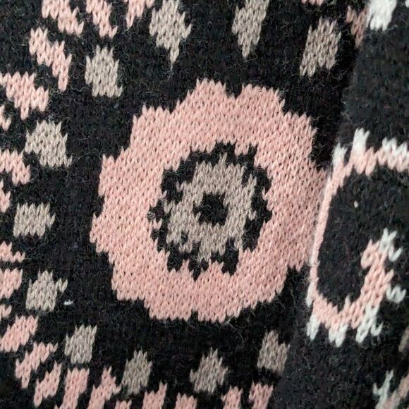 Isaac Mizrahi Live! Women's sz XS Fringe Black/Pink Floral Open Cardigan Pockets - Picture 5 of 9